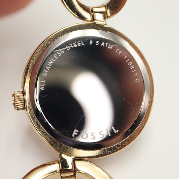 Fossil Gold Tone 25mm Textured Dial Watch Circle Link Bracelet with New Battery - Picture 14 of 14